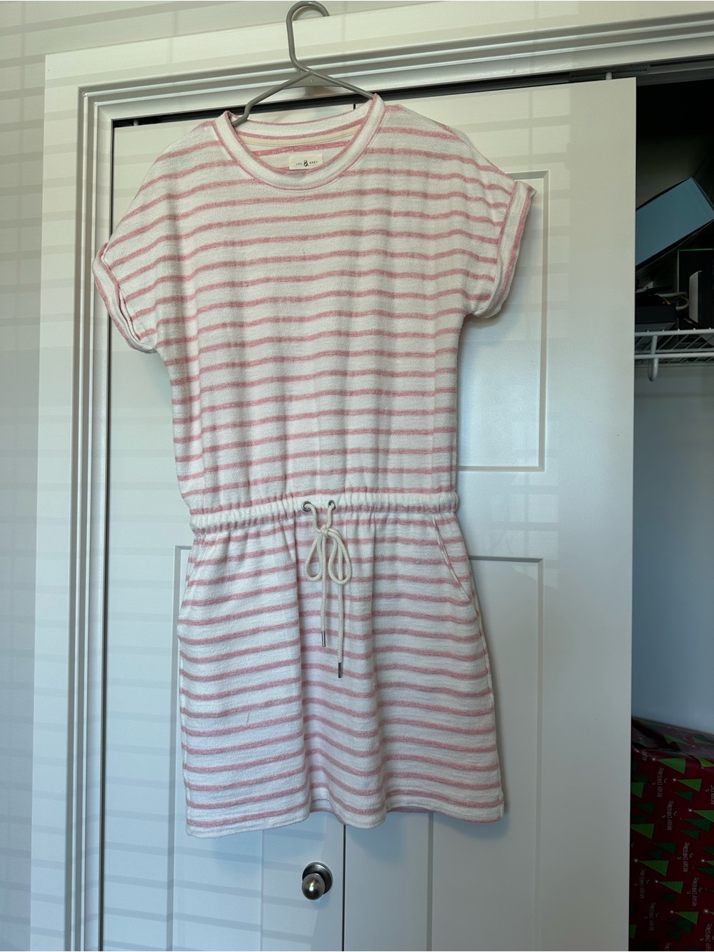 Lou & Grey Cream and Pink Striped Knit T-Shirt Dress
